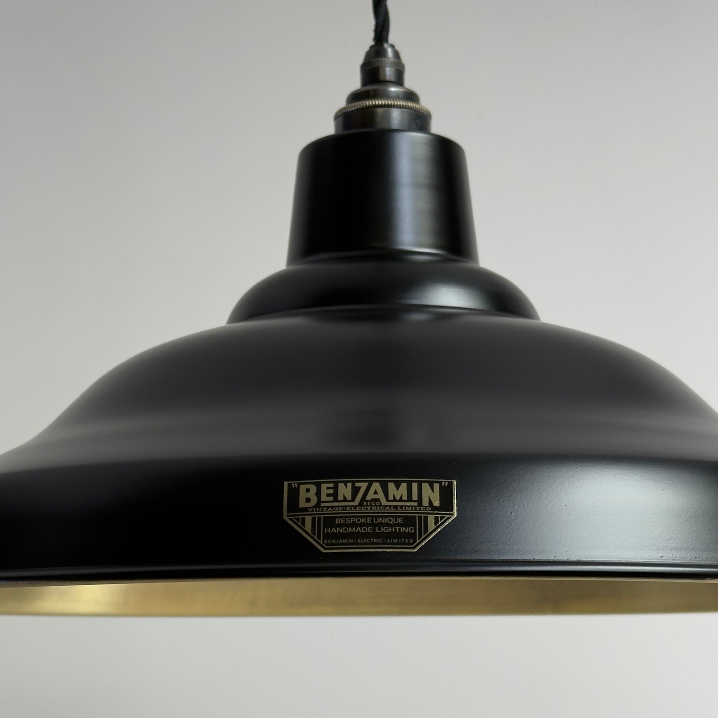 Bawsey Matt Black & Antique Brass Lampshade Pendant Light - 16 Inch