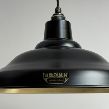 Bawsey Matt Black & Antique Brass Lampshade Pendant Light - 16 Inch