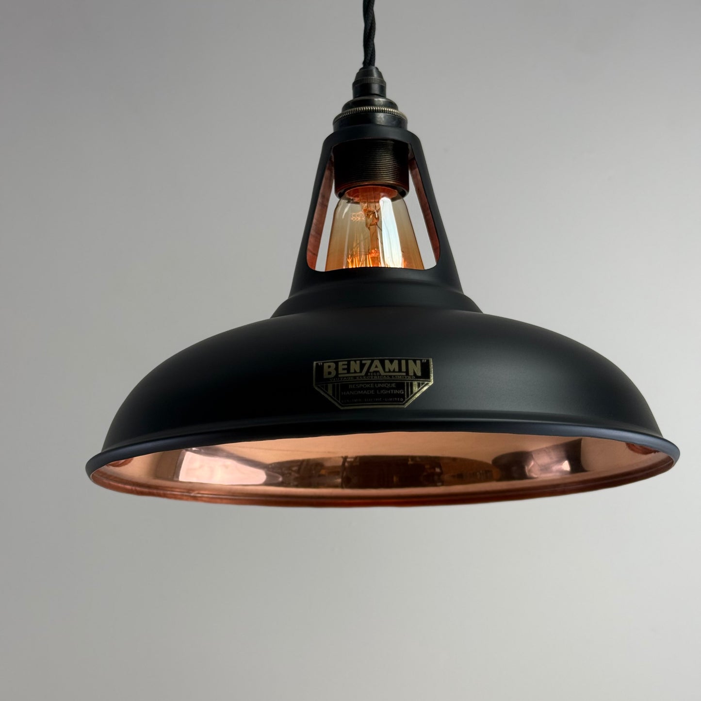 Cawston - Matt Black & Solid Copper Lampshade Slotted Design Pendant Ceiling Light - 11 Inch *Pre Order*