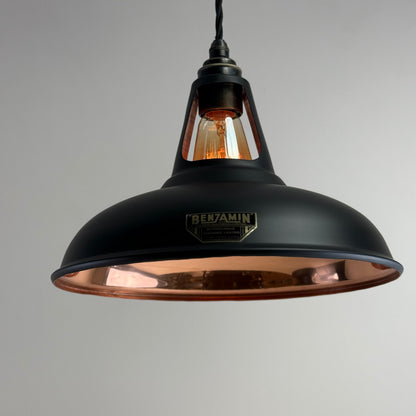 Cawston - Matt Black & Solid Copper Lampshade Slotted Design Pendant Ceiling Light - 11 Inch *Pre Order*
