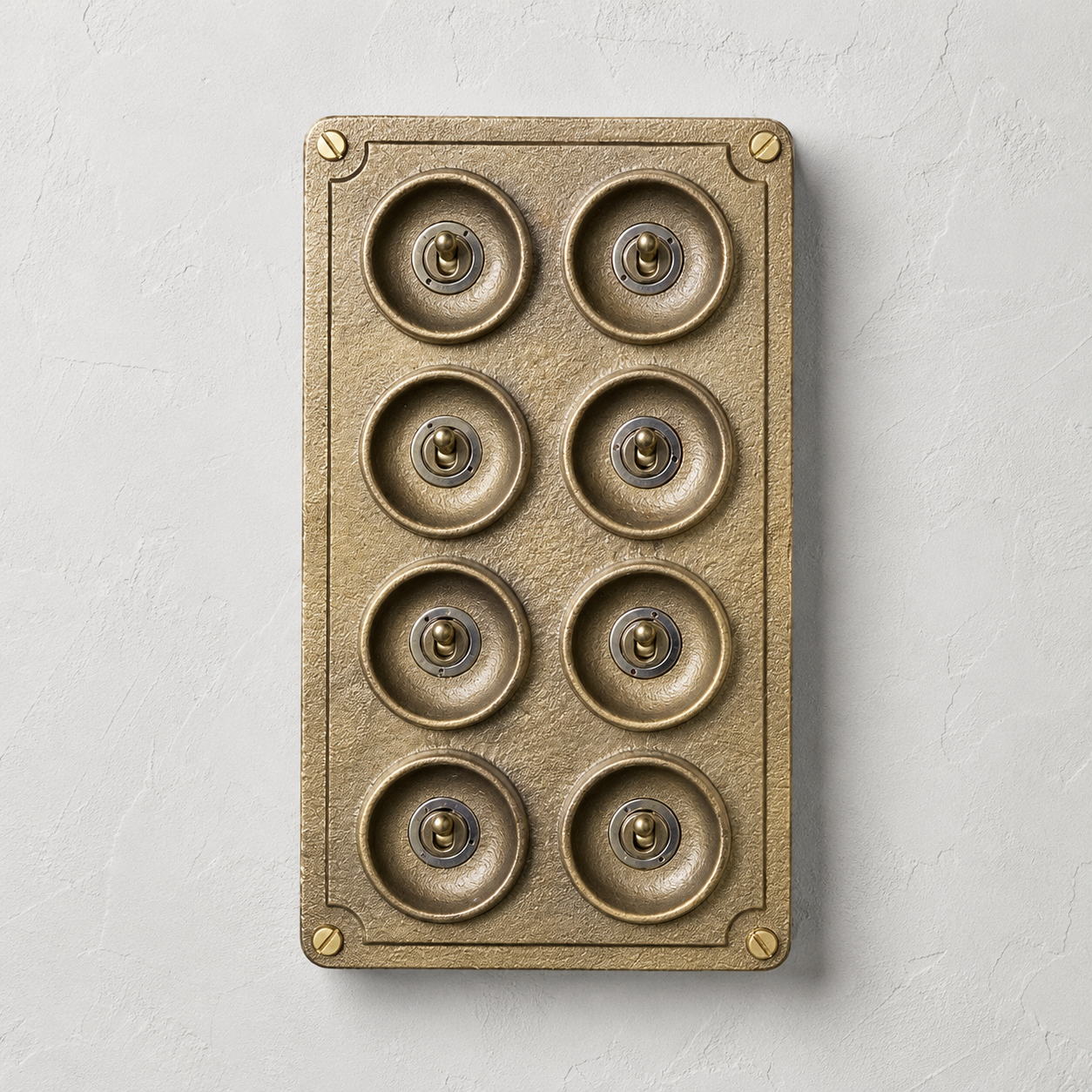 8 Gang 2 Way Bronze Cast Metal Toggle Light Switch | Industrial Surface Mounted Conduit Style