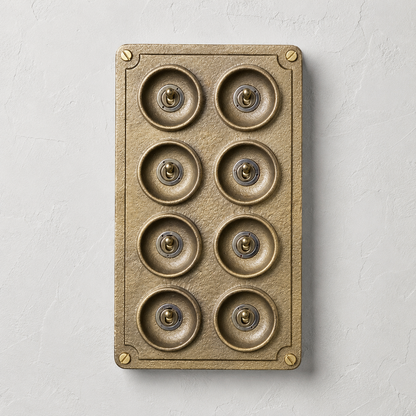 8 Gang 2 Way Bronze Cast Metal Toggle Light Switch | Industrial Surface Mounted Conduit Style