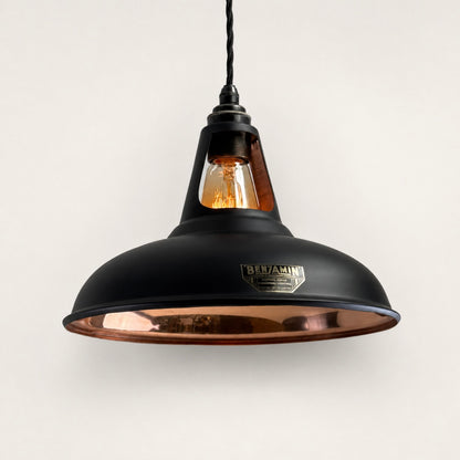 Cawston Matt Black & Solid Copper Coolicon Lampshade Pendant Light - 11 Inch