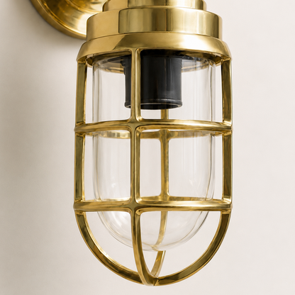 Beachamwell - Solid Brass Caged Swan Neck Outdoor & Bathroom Wall Light - 10.5 Inch