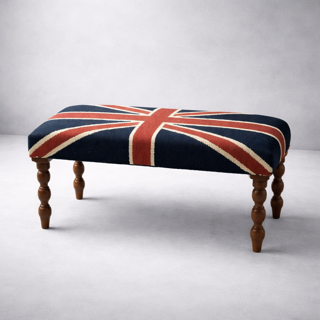 Union Jack Flag Bench Ottoman | Great Britain | Pouf Solid Base