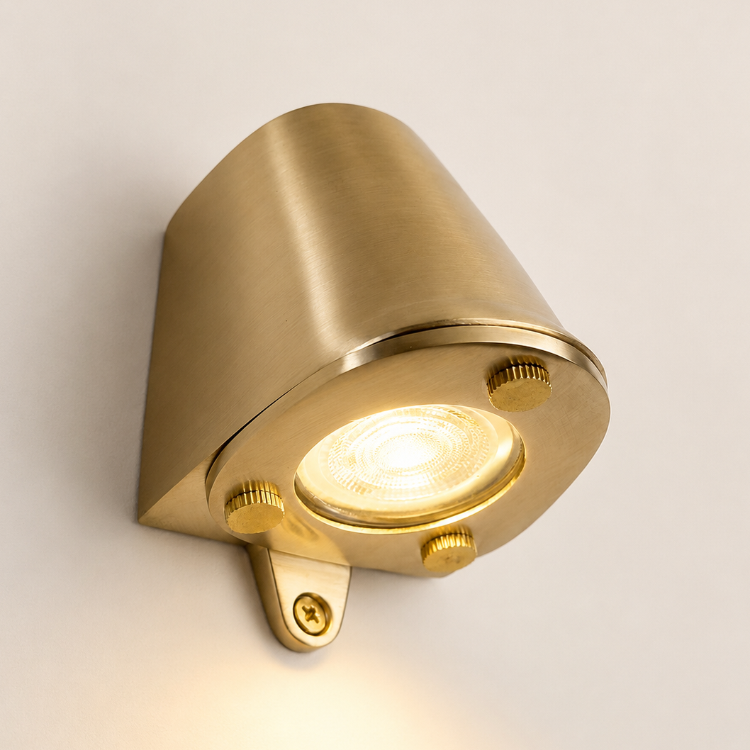 Holt - Raw Solid Brass Mast Down Wall Light - IP54 Outdoor & Bathroom