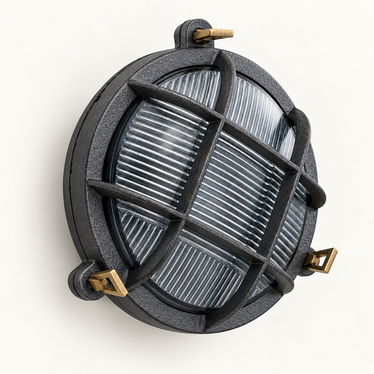 Wroxham Cast Pewter Caged Bulkhead Wall or Ceiling Light - IP65