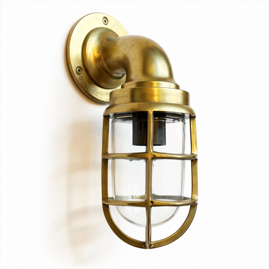 Beachamwell ~ Raw Solid Brass Sawn Neck Outdoor & Bathroom Wall Bulkhead Light ~ 10.5 Inch