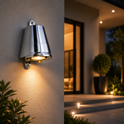 Holt - Polished Aluminium Mast Down Wall Light Mains LED Outdoor & Bathroom