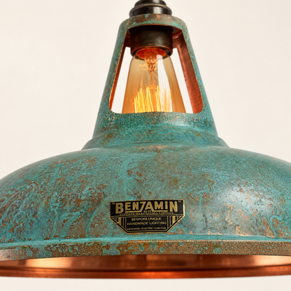 Cawston XL Solid Copper Verdigris Patina Coolicon Lampshade Pendant Light - 14 Inch