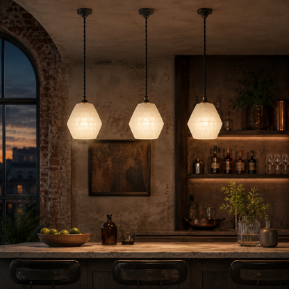 Opal Prismatic Glass Pendant Light |  Vintage Kitchen & Bar Ceiling Shade
