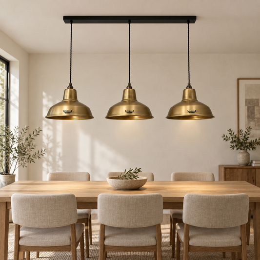 Filby - 3 x Antique Brass Lampshade Wire Cluster Track Light - 91cm