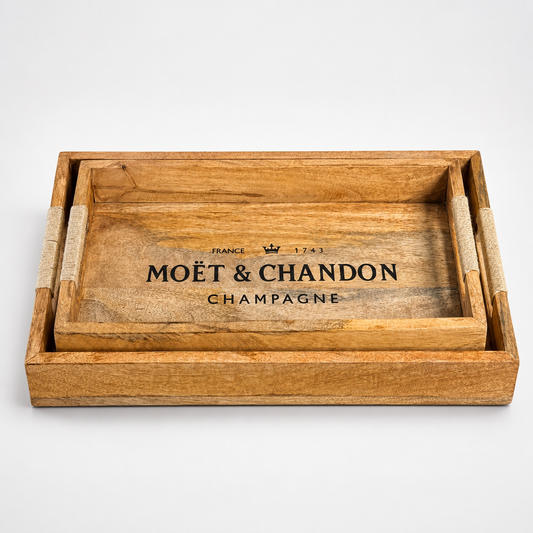 Wooden Serving Trays Moët & Chandon Champagne Butlers Crates Storage Boxes Natural Finish
