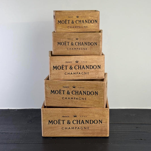 Moët & Chandon Inspired Wooden Champagne Storage Crates | Set of 5 or Individual Wood Boxes