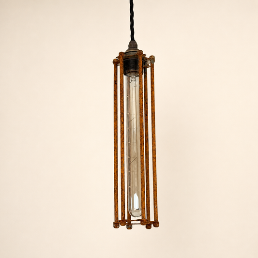 Rusted Solid Steel Cage Lampshade | Pendant Set Light ~ 12.5 Inches