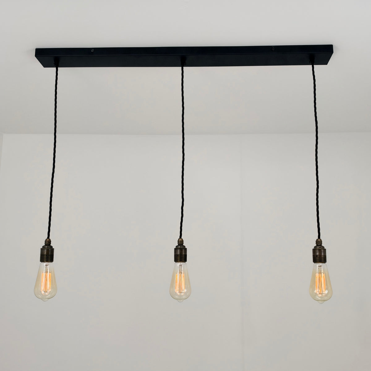 Textured Matt Black Track Light Rectangular 3 Outlet Ceiling Rose Industrial - 91cm