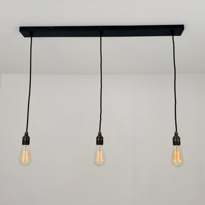 Textured Matt Black Track Light Rectangular 3 Outlet Ceiling Rose Industrial - 91cm