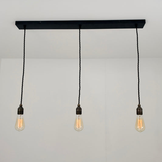 Textured Matt Black Track Light Rectangular 3 Outlet Ceiling Rose Industrial - 91cm