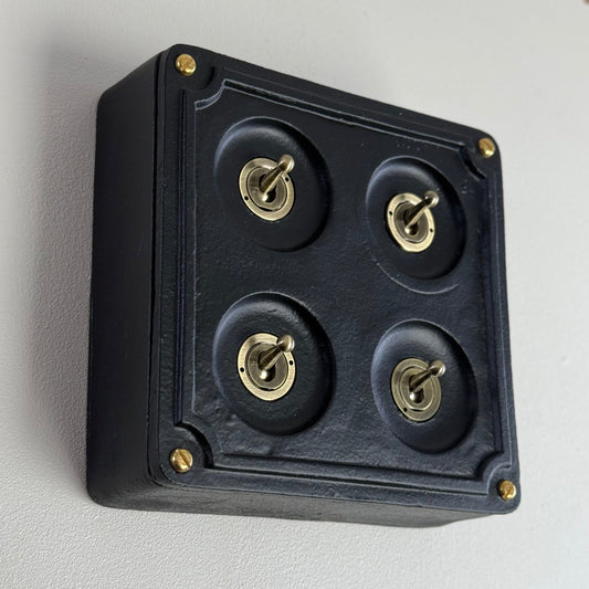 4 Gang 2 Way Black Zinc Solid Cast Metal Light Switch Industrial - BS EN Approved Vintage Crabtree 1950’s Style