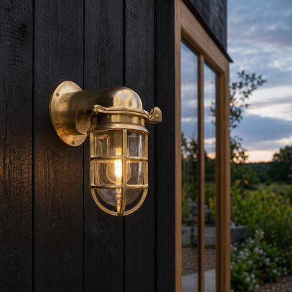 Happisburgh Raw Brass Outdoor & Bathroom Wall Light - 10 Inch