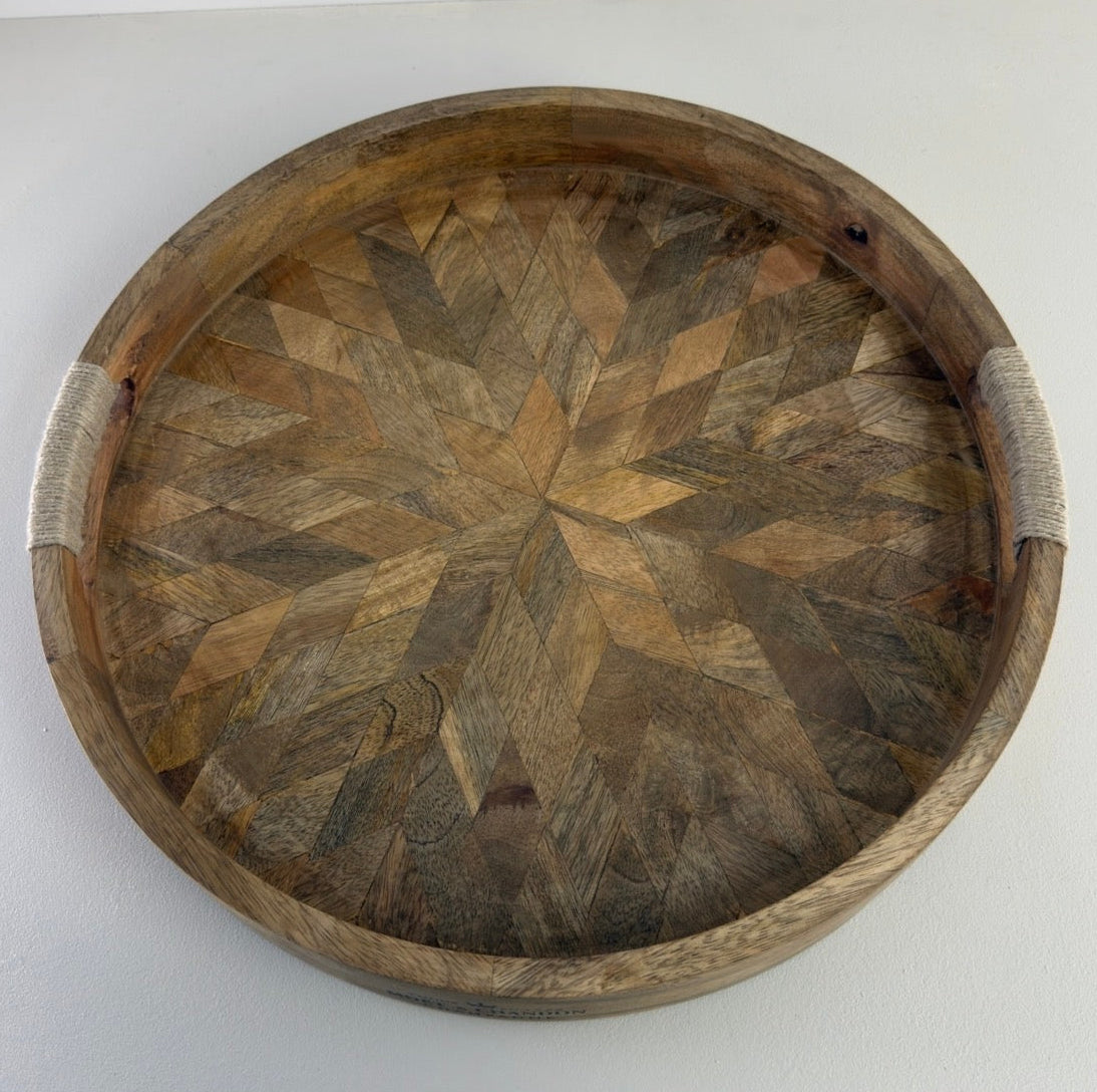 Moët & Chandon Champagne Large Round Wooden Serving Tray Natural Patchwork