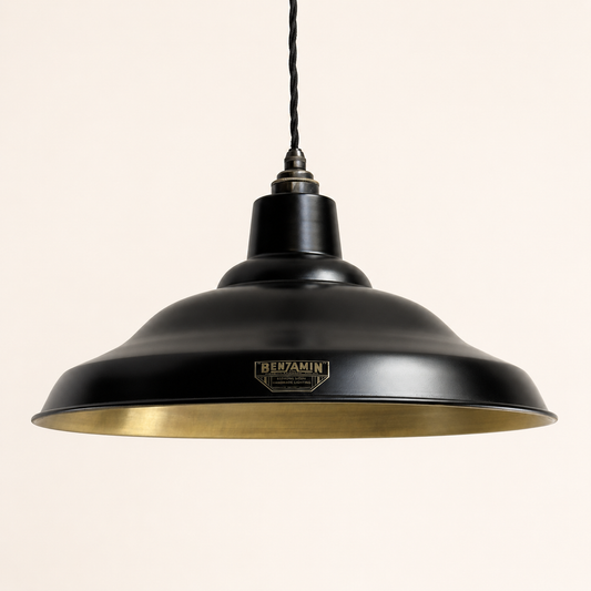 Bawsey Matt Black & Antique Brass Lampshade Pendant Light - 16 Inch