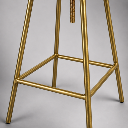 Brass Bar Adjustable Stool Black Leather Top Seat | Vintage Industrial Style
