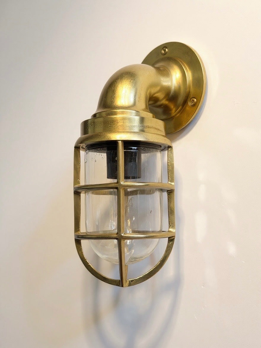 Beachamwell ~ Raw Solid Brass Sawn Neck Outdoor & Bathroom Wall Bulkhead Light ~ 10.5 Inch