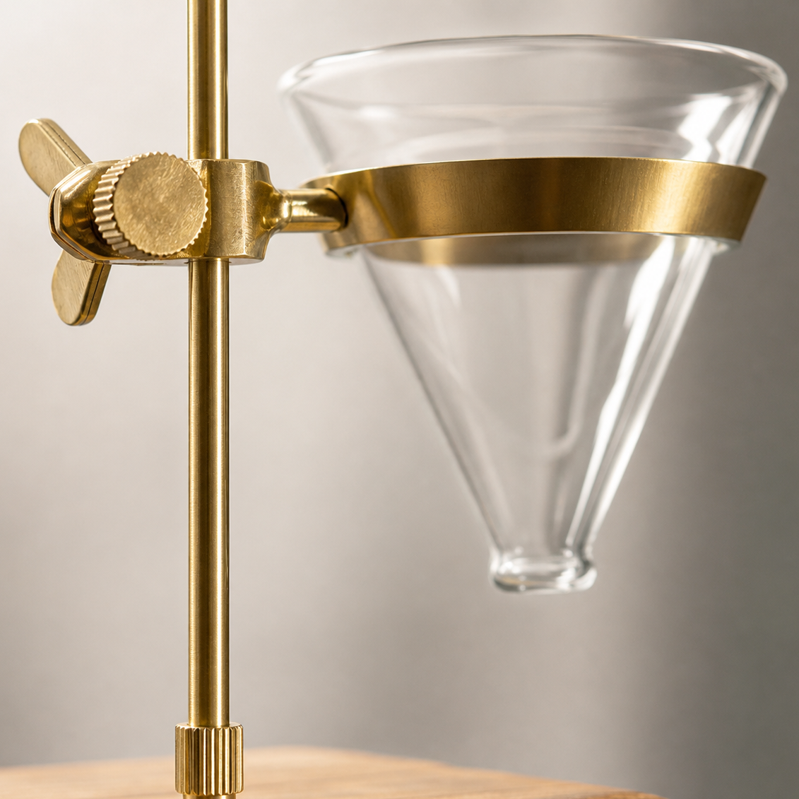 Slow Drip Pour Over Coffee Stand | Brass, Wood & Glass Brewer