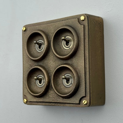 4 Gang 2 Way Antique Brass Light Switch | Solid Cast Bronze Finish