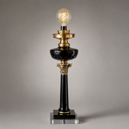 French Style Solid Brass & Black Glass Table Lamp Bedside Reading Light