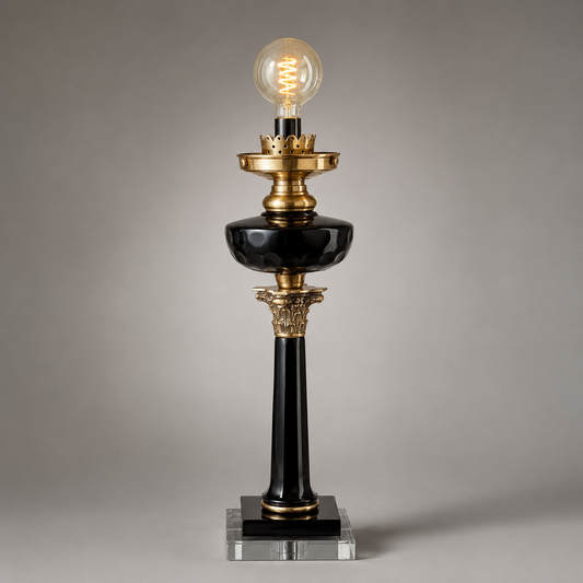 French Style Solid Brass & Black Glass Table Lamp Bedside Reading Light