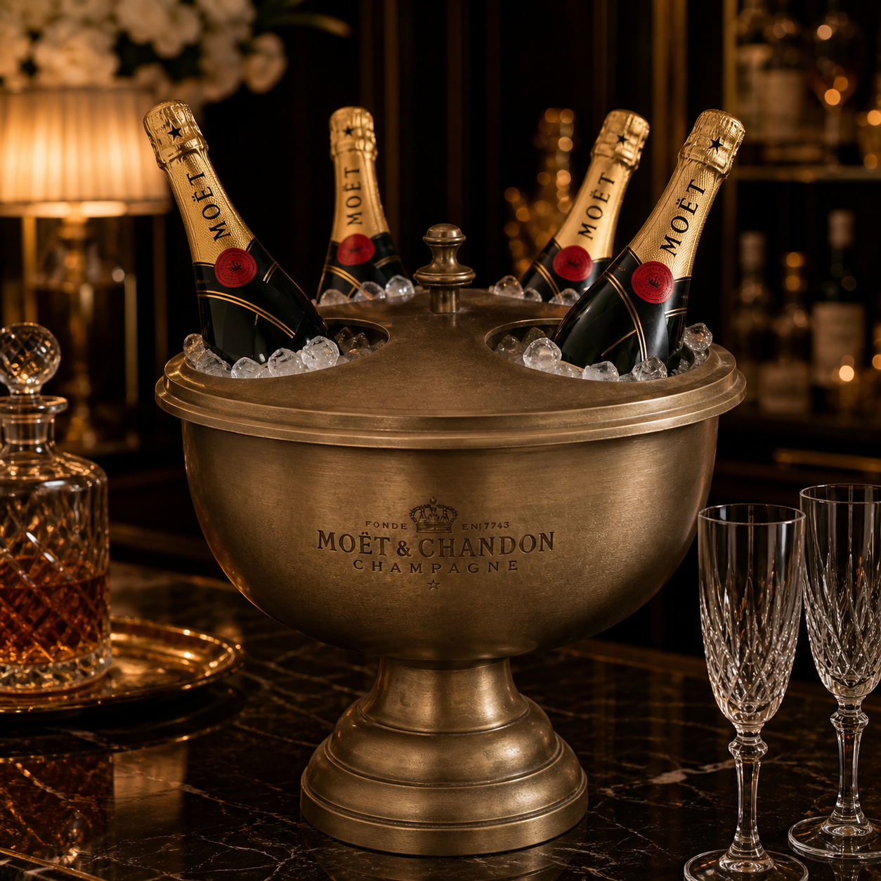 Moët & Chandon Antique Brass 4 Bottle Champagne Cooler | Large Ice Bucket