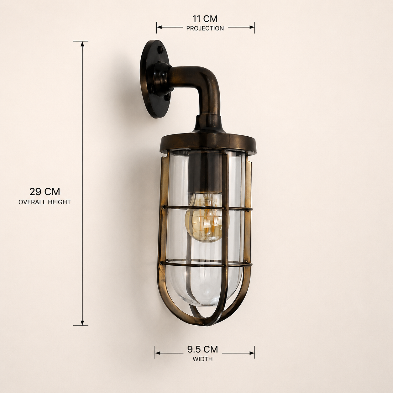 Runton Solid Brass Aged Bronze Swan Neck Wall Light - IP54