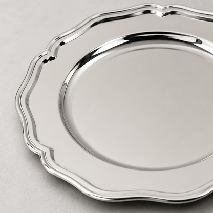 Round Silver Nickel Victorian Serving Tray | 30cm Mirror Finish Drinks Platter