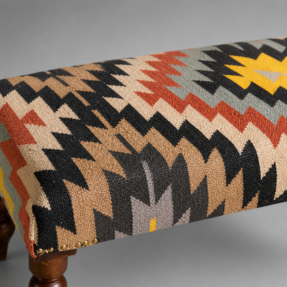 Geometric Kilim Ottoman Bench Stool | Handwoven Wool & Cotton | 121cm