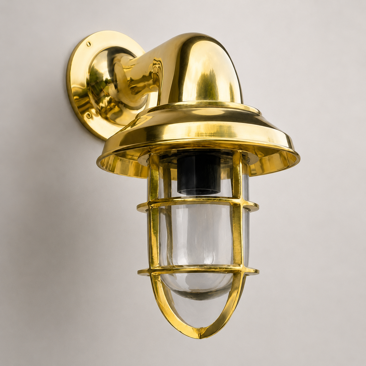 Wells - Solid Brass Caged Swan Neck Outdoor & Bathroom Wall Light