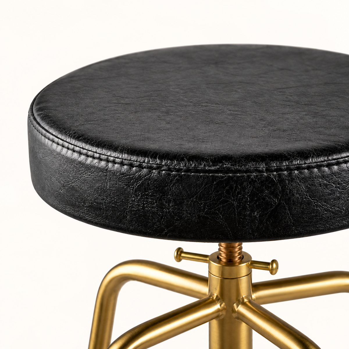 Antique Brass & Black Leather Adjustable Bar Stool