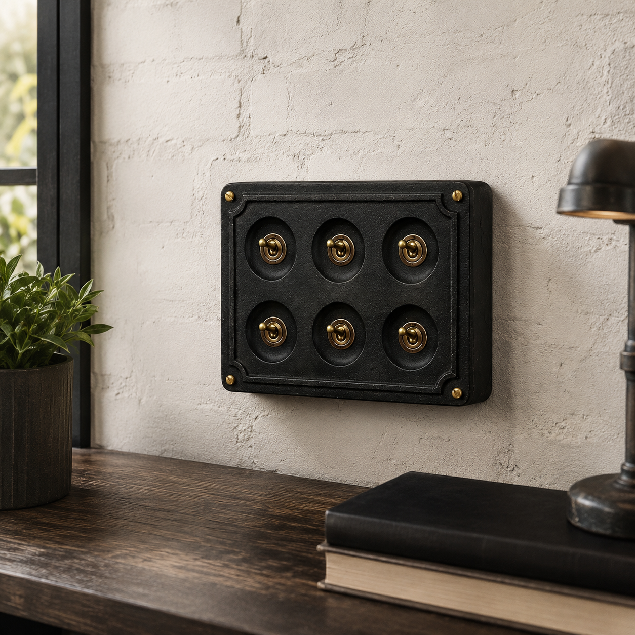 6 Gang 2 Way Black Zinc Cast Metal Conduit Light Switch
