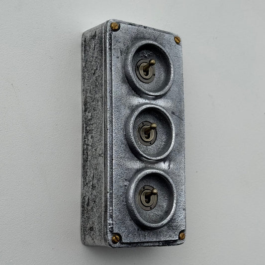 3 Gang 2 Way Solid Cast Metal Toggle Light Switch | Industrial Vintage Surface Mounted *Factory Second*