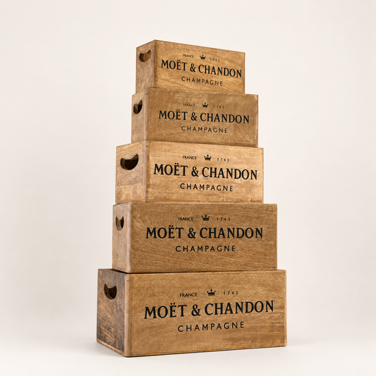 Moët & Chandon Inspired Wooden Champagne Storage Crates | Set of 5 or Individual Wood Boxes