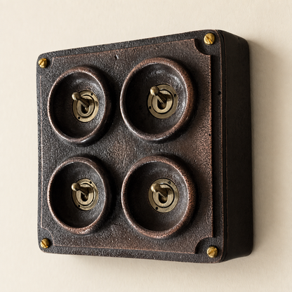 4 Gang 2 Way Antique Copper Metal Surface Mounting Conduit Light Switch