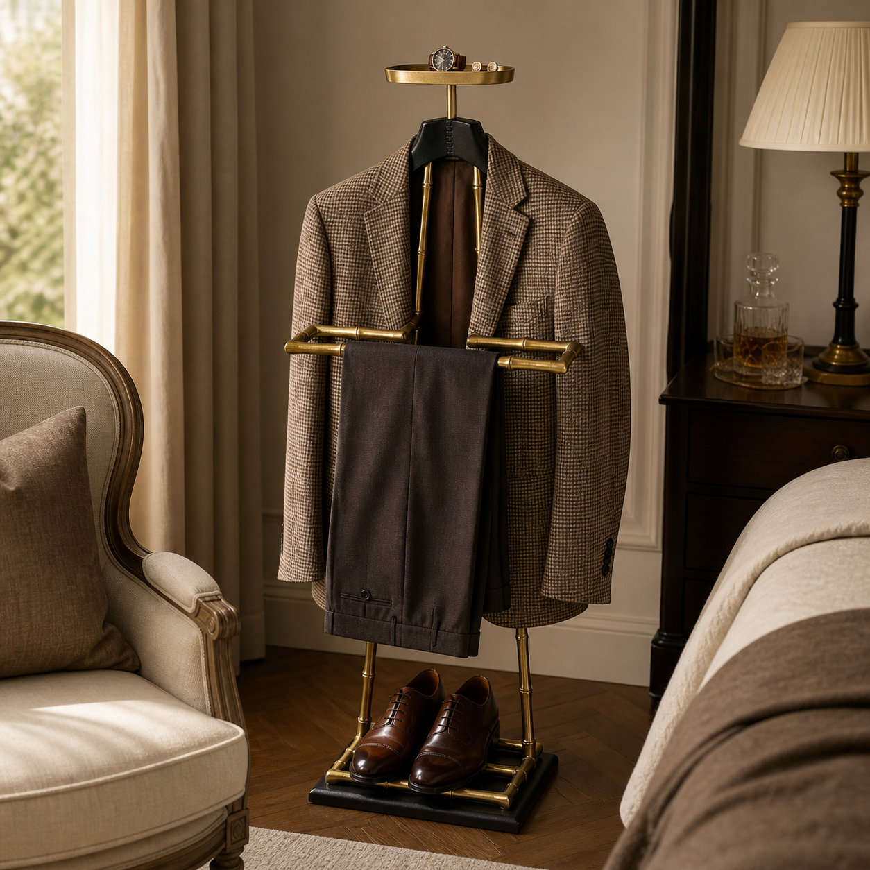 Luxury Dressboy Vintage Brass / Black 50.5 x 31 x H. 117 cm - Clothes Rack Coat Rack Suit Stand Mute Servant Gentleman - Luxury Accessories