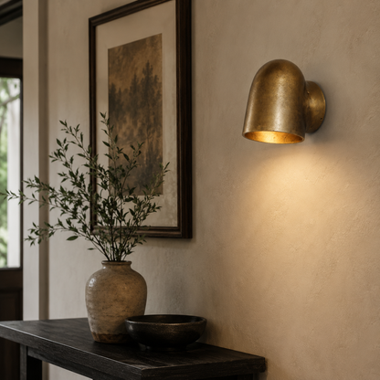 Hopton - Antique Brass Mast Down Wall Light | Nautical Industrial Wall Sconce