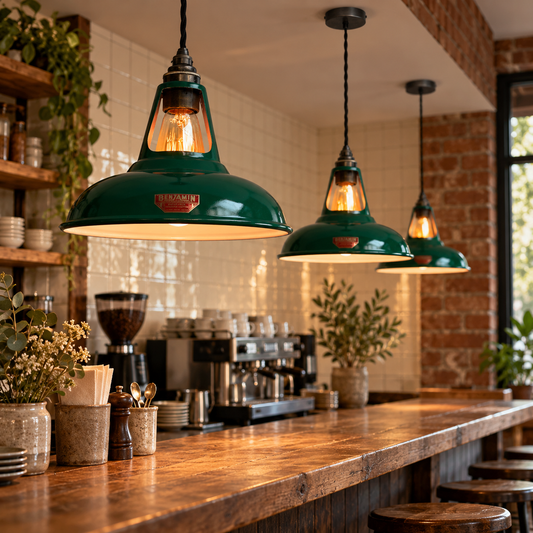 Cawston Racing Green Slotted Lampshade Limited Edition Red Label Design Pendant Set Light - 11 Inch