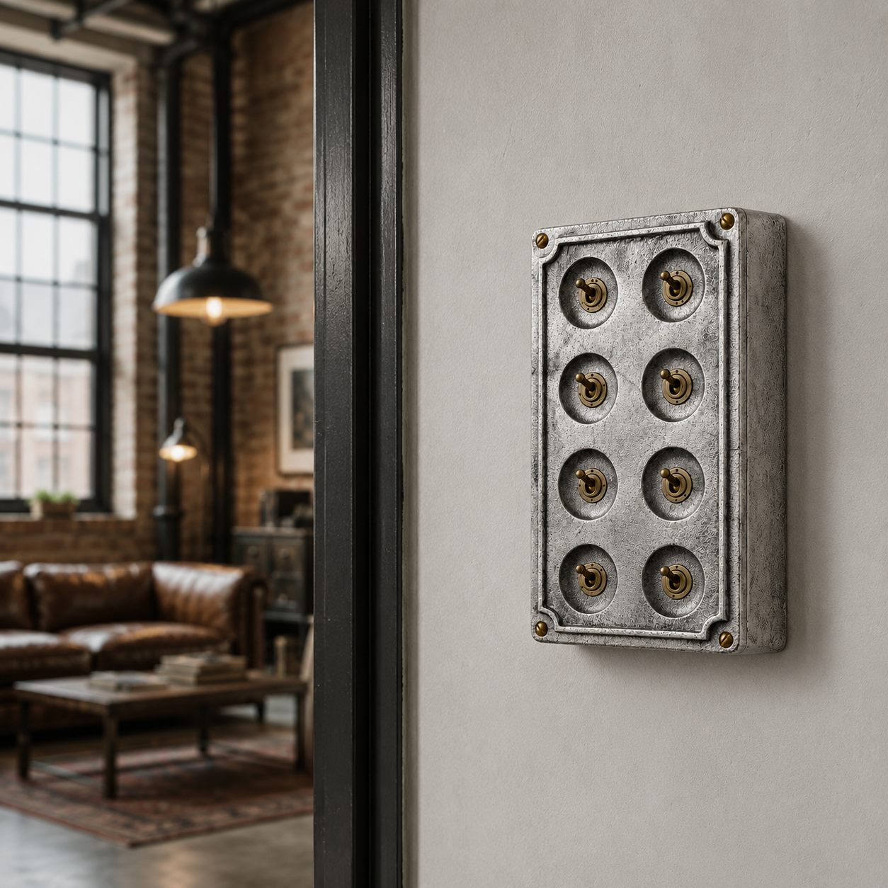 8 Gang 2 Way Solid Cast Metal Conduit Light Switch Industrial | Vintage Crabtree