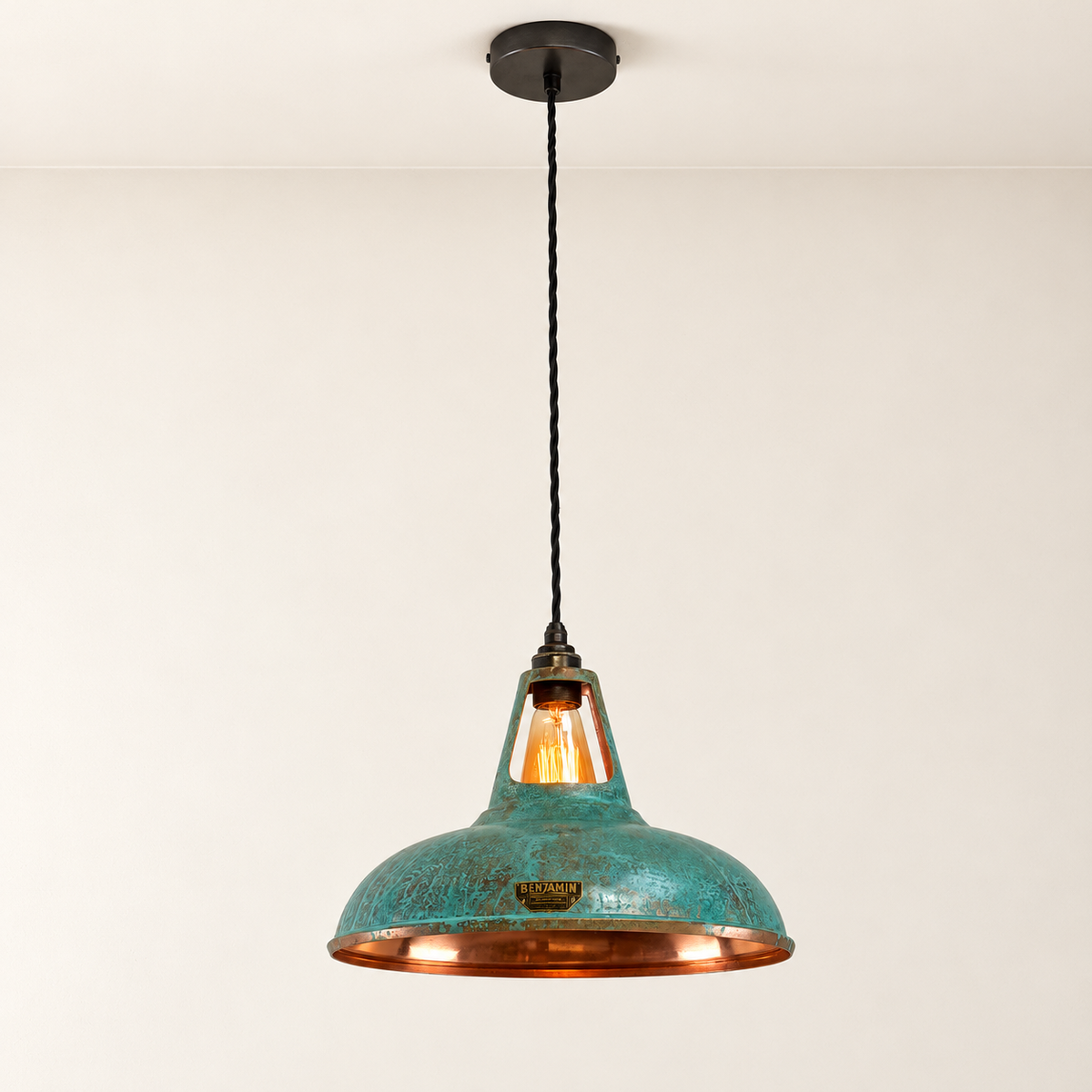 Cawston XL Solid Copper Verdigris Patina Coolicon Lampshade Pendant Light - 14 Inch