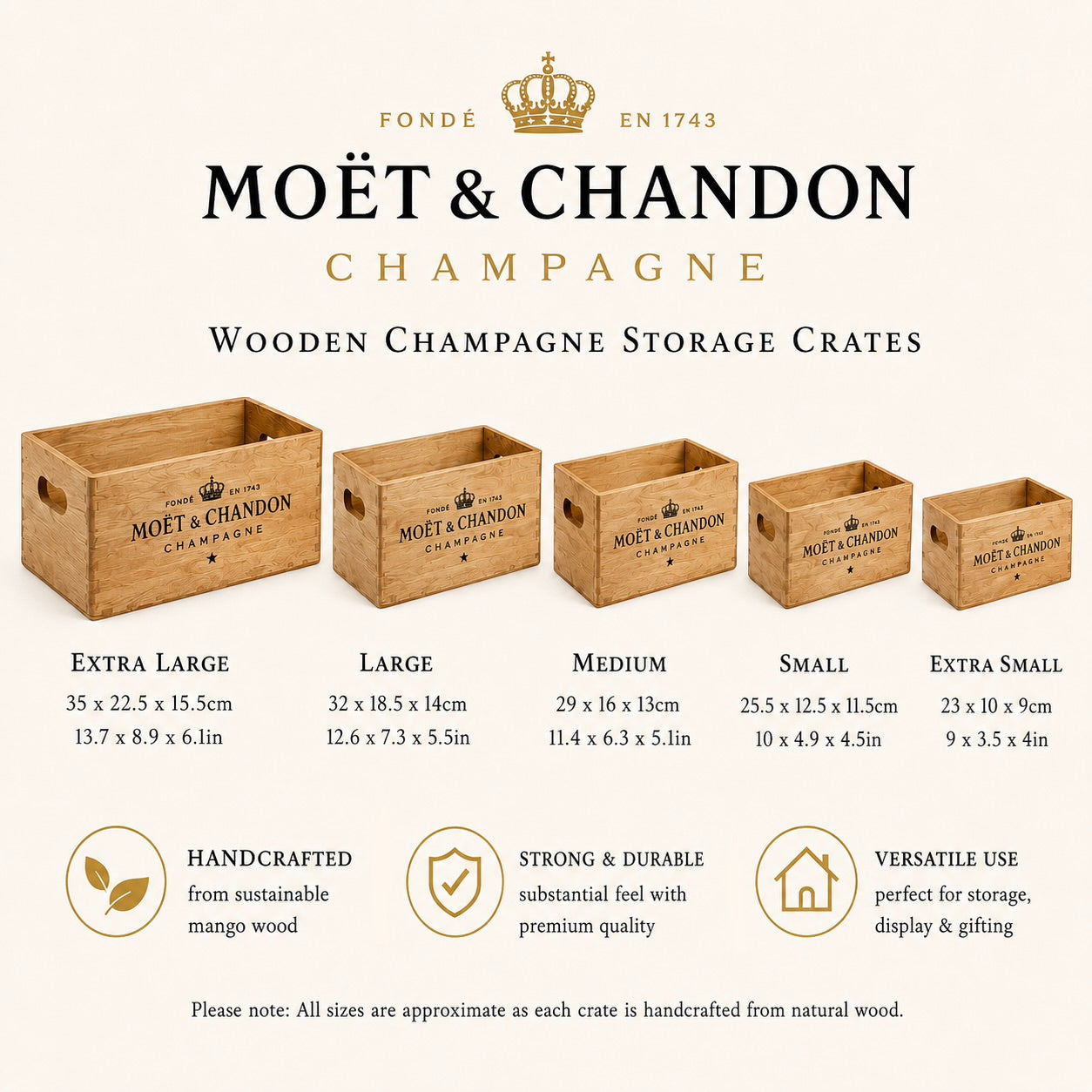 Moët & Chandon Inspired Wooden Champagne Storage Crates | Set of 5 or Individual Wood Boxes