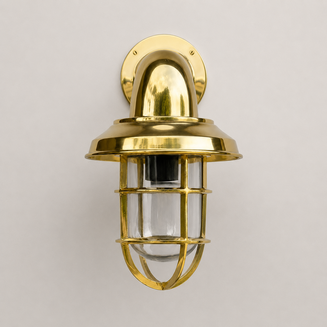 Wells - Solid Brass Caged Swan Neck Outdoor & Bathroom Wall Light