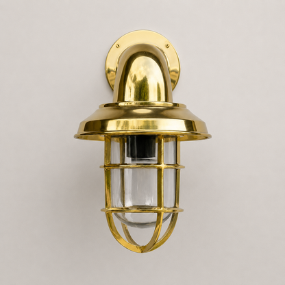 Wells - Solid Brass Caged Swan Neck Outdoor & Bathroom Wall Light